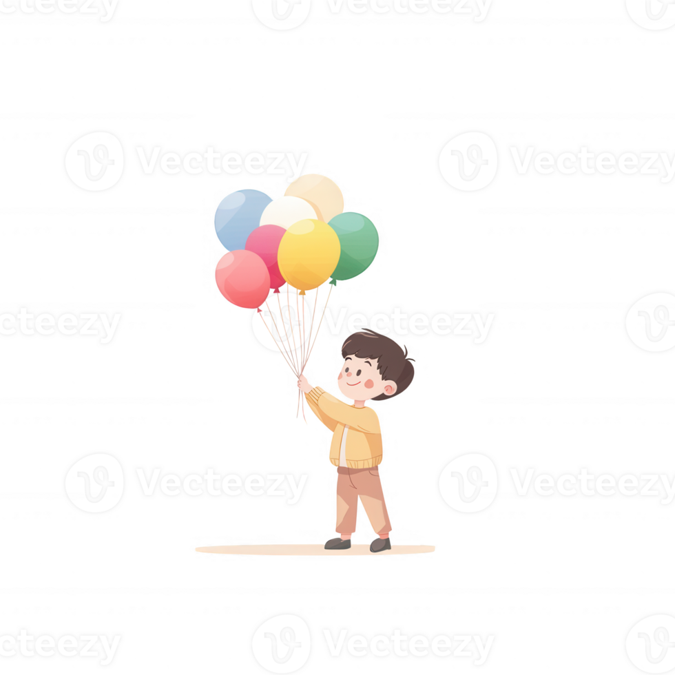 A joyful child holding colorful balloons, expressing happiness and playfulness, perfect for celebrations and children's events. png
