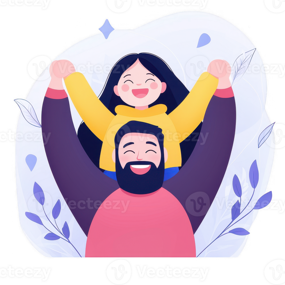 A joyful father and daughter playfully enjoying their time together, showcasing happiness and connection in a colorful, animated style. png