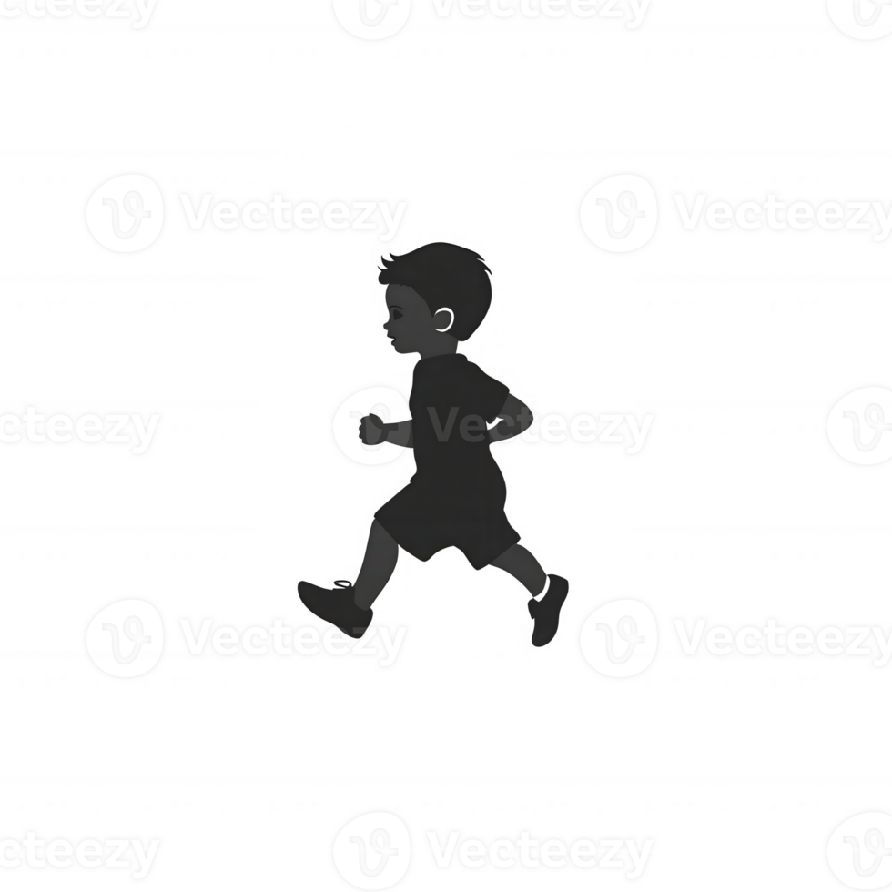 A silhouette of a young child running playfully, showcasing joy and freedom in childhood. Ideal for themes of growth, energy, and activity. png