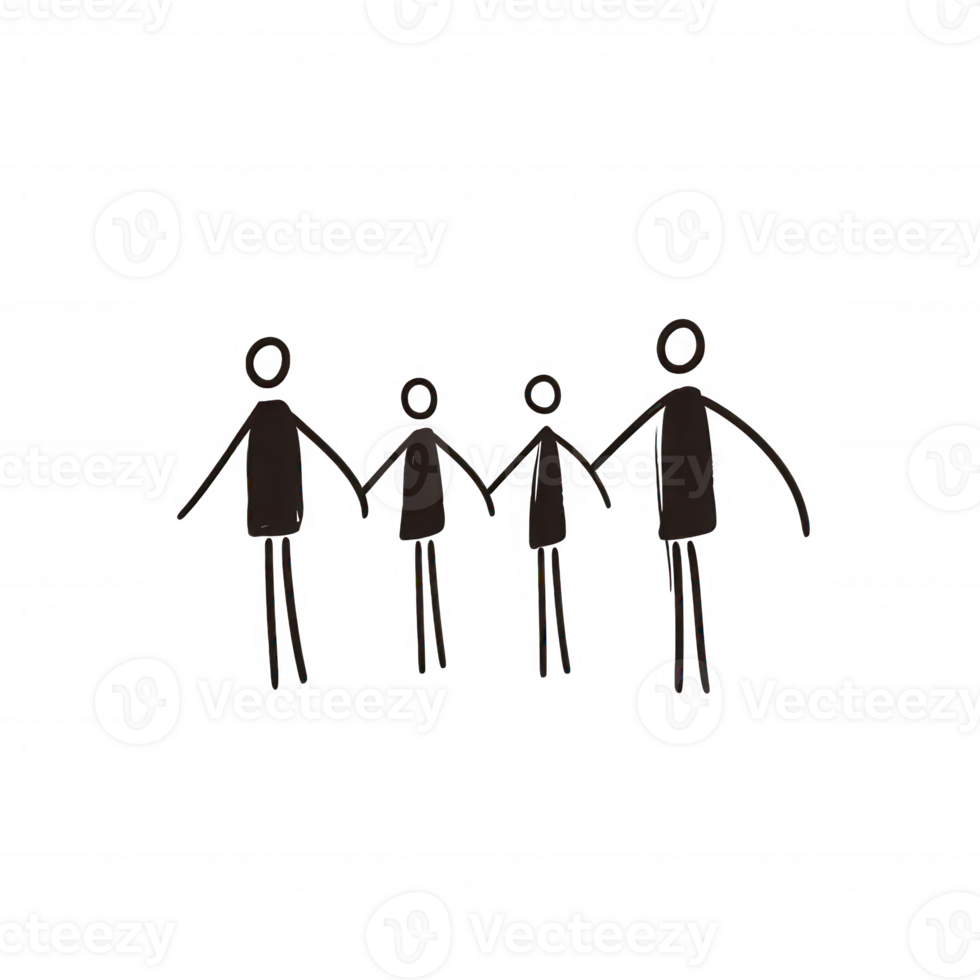 A simplistic illustration of four stick figures holding hands, representing unity and togetherness, perfect for various creative and educational uses. png