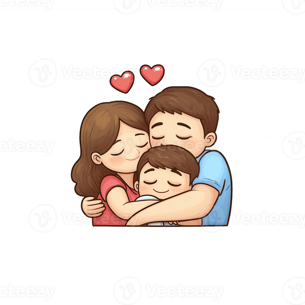 A warm illustration of a family hugging, representing love, togetherness, and affection. Ideal for use in family-oriented designs and emotional content. png