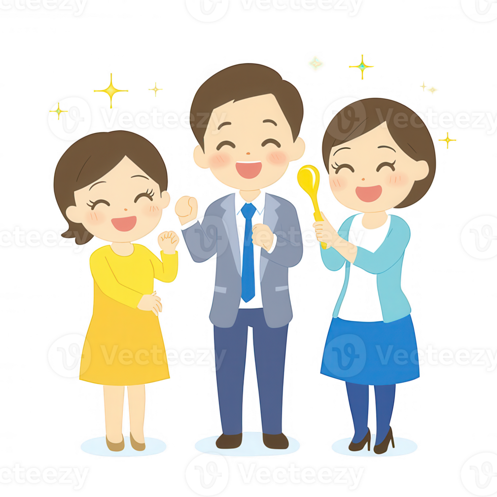 Cheerful group celebrating success with smiles and joy, conveying happiness and teamwork. Perfect for themes of collaboration, motivation, and achievement. png
