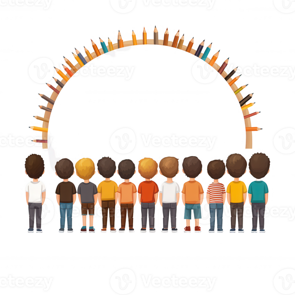 Diverse group of people standing together, symbolizing unity and collaboration, colorful characters representing community and teamwork. png