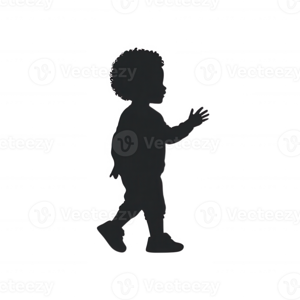 Silhouette of a child walking with playful demeanor, ideal for creative projects requiring imagery of childhood or movement. png