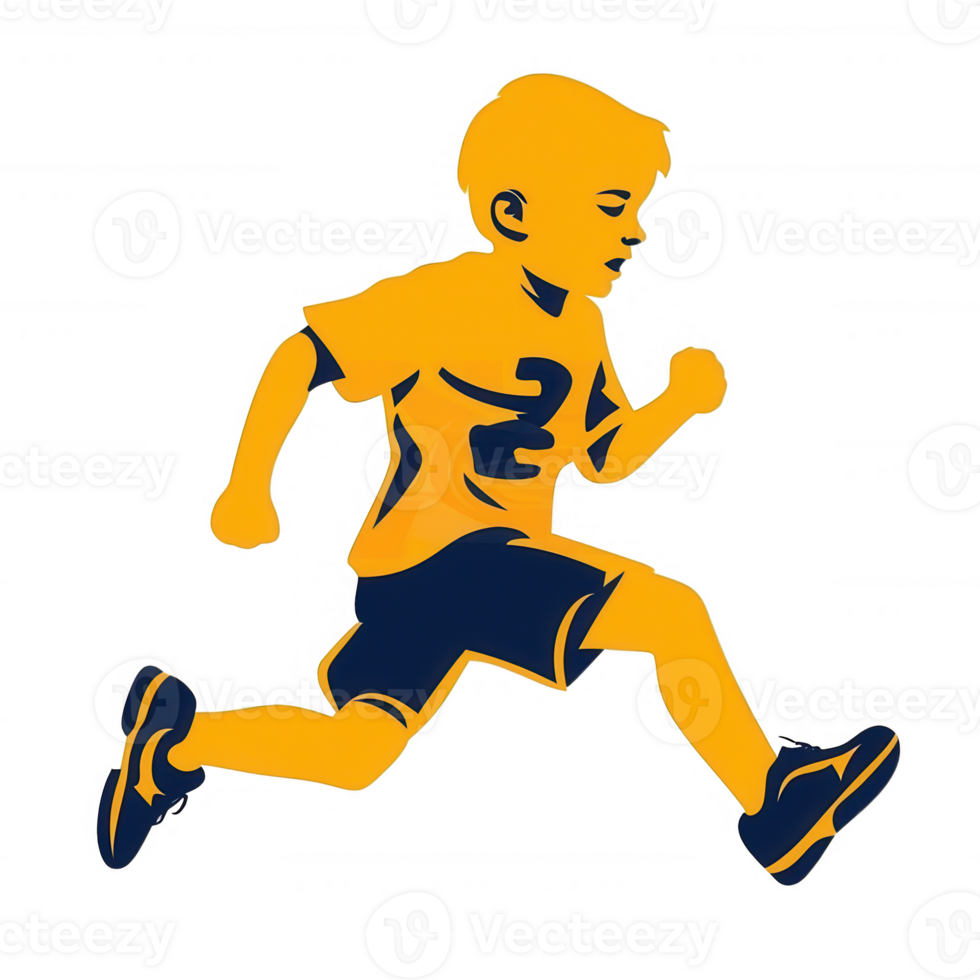 A dynamic illustration of a young athlete running swiftly, showcasing energy and movement, perfect for sports-themed projects. png