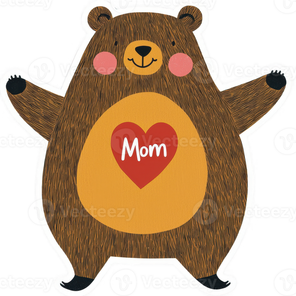 A cute bear illustration with a heart that says 'Mom', perfect for gifts or decorations. Featuring a friendly expression, this design brings warmth and affection. png