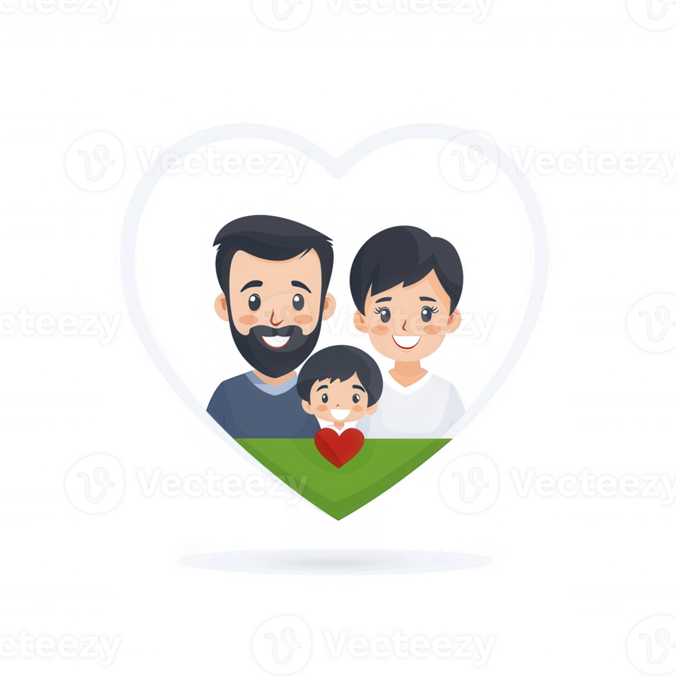A happy family consisting of a father, mother, and child portrays love within a heart shape. Ideal for family-themed content and illustrations. png