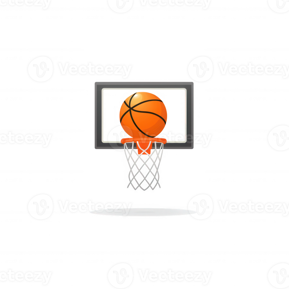 A basketball passing through a hoop, symbolizing victory, success, and sportsmanship. Ideal for sports-themed designs, educational materials, and promotional content. png