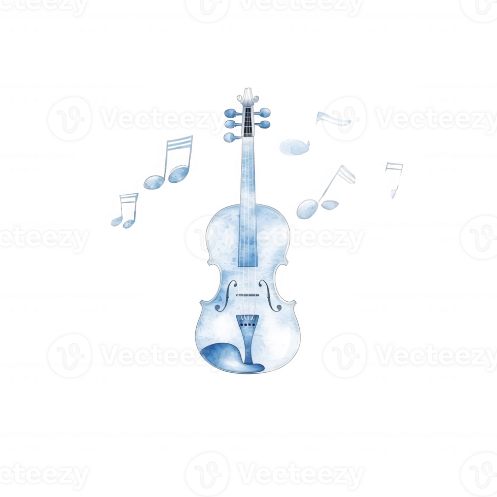 A beautiful watercolor illustration of a violin surrounded by musical notes, perfect for any music-related design or project. png