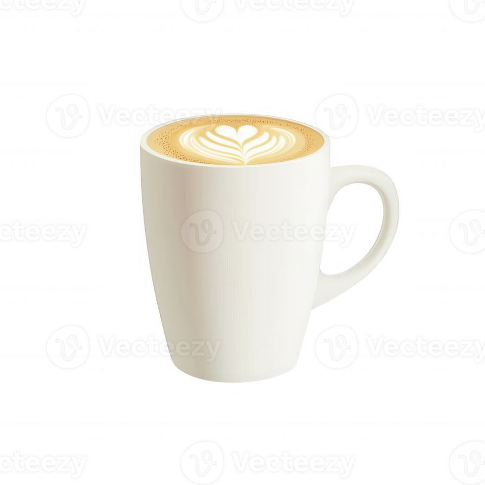 A beautifully crafted cup of latte with a heart-shaped foam art on top, showcasing a warm coffee drink against a white isolated background. png