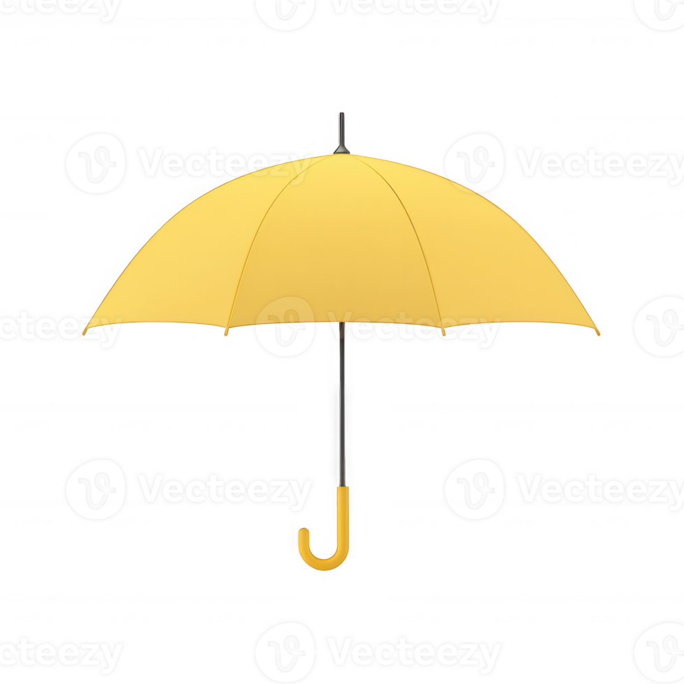 A bright yellow umbrella with a sturdy handle, perfect for rainy days. The umbrella stands alone against a white background, showcasing its vibrant color and design. png