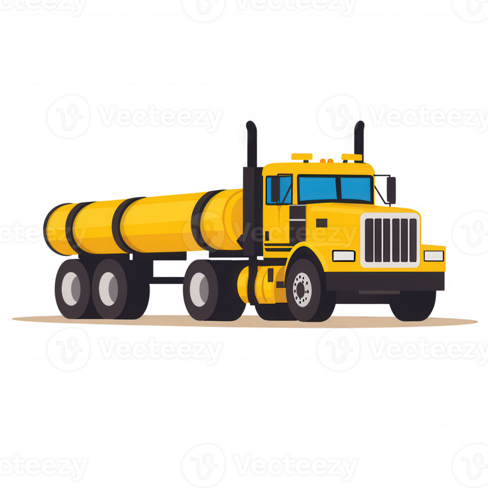 A bright yellow tanker truck, designed for transporting liquids, isolated against a white background. Perfect for illustrating transportation and logistics concepts. png