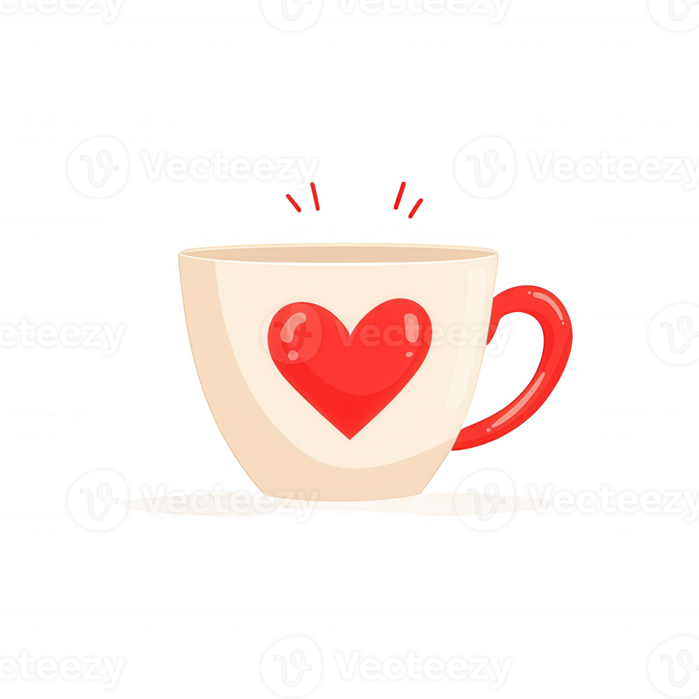 A charming cup with a red heart design, perfect for hot beverages. This illustration captures warmth and love, ideal for cozy settings and heartwarming moments. png