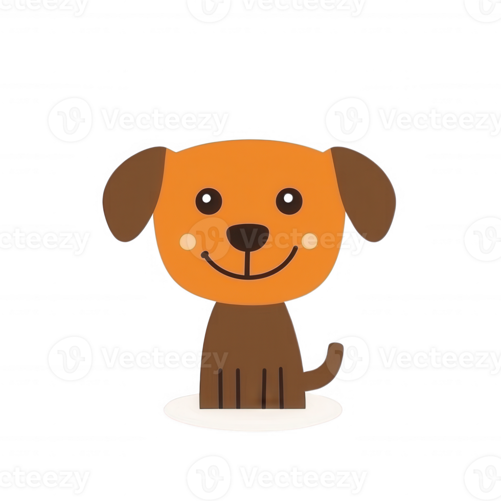 A cheerful and playful cartoon dog character with an orange face and brown body, standing upright on a white background. png