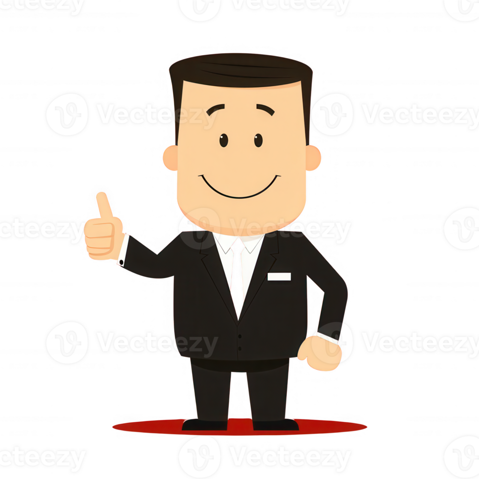 A cheerful businessman in a suit giving a thumbs up gesture, symbolizing positivity and success. png