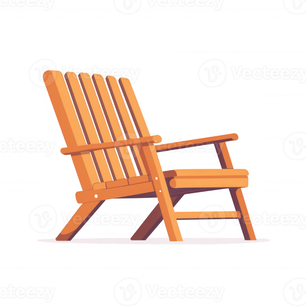 A classic wooden Adirondack chair, hand-crafted from natural wood. Ideal for relaxing outdoors or embracing a cozy atmosphere. png