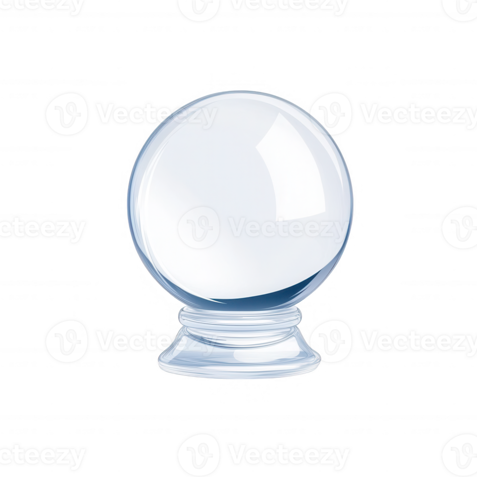 A clear glass crystal ball isolated on a white background, often used for divination or decoration. png