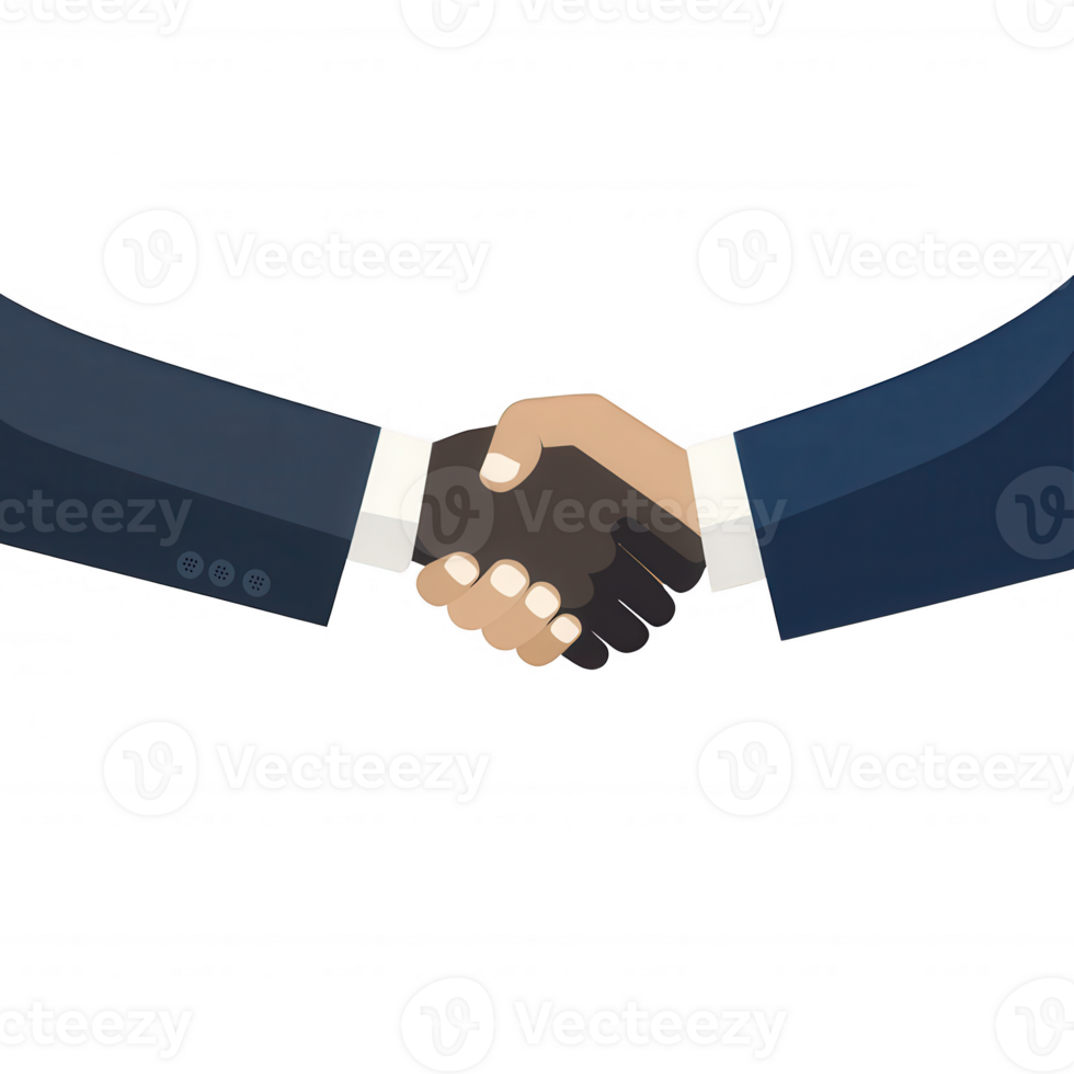 A close-up illustration of two hands shaking, symbolizing partnership and agreement, on a transparent background. png