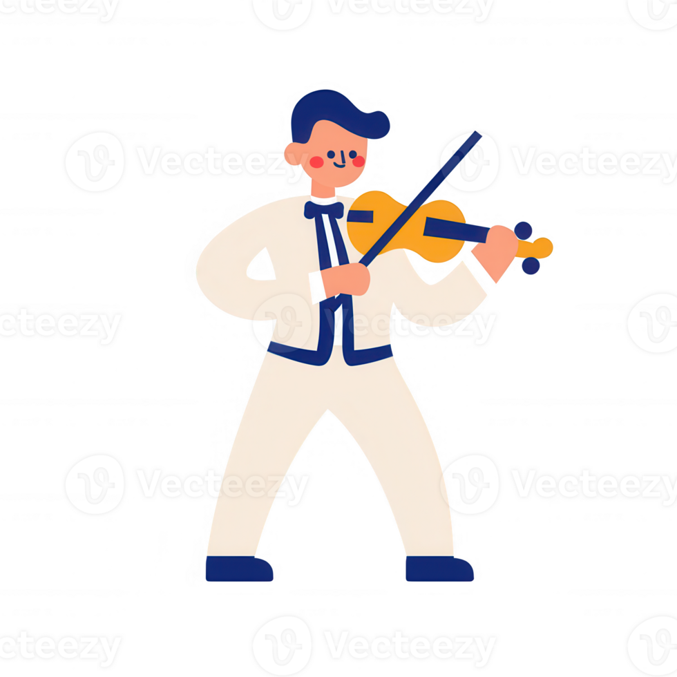 A colorful illustration of a musician playing violin. The character is in a white suit, showcasing the art of music and cultural expression with vibrant elements. png