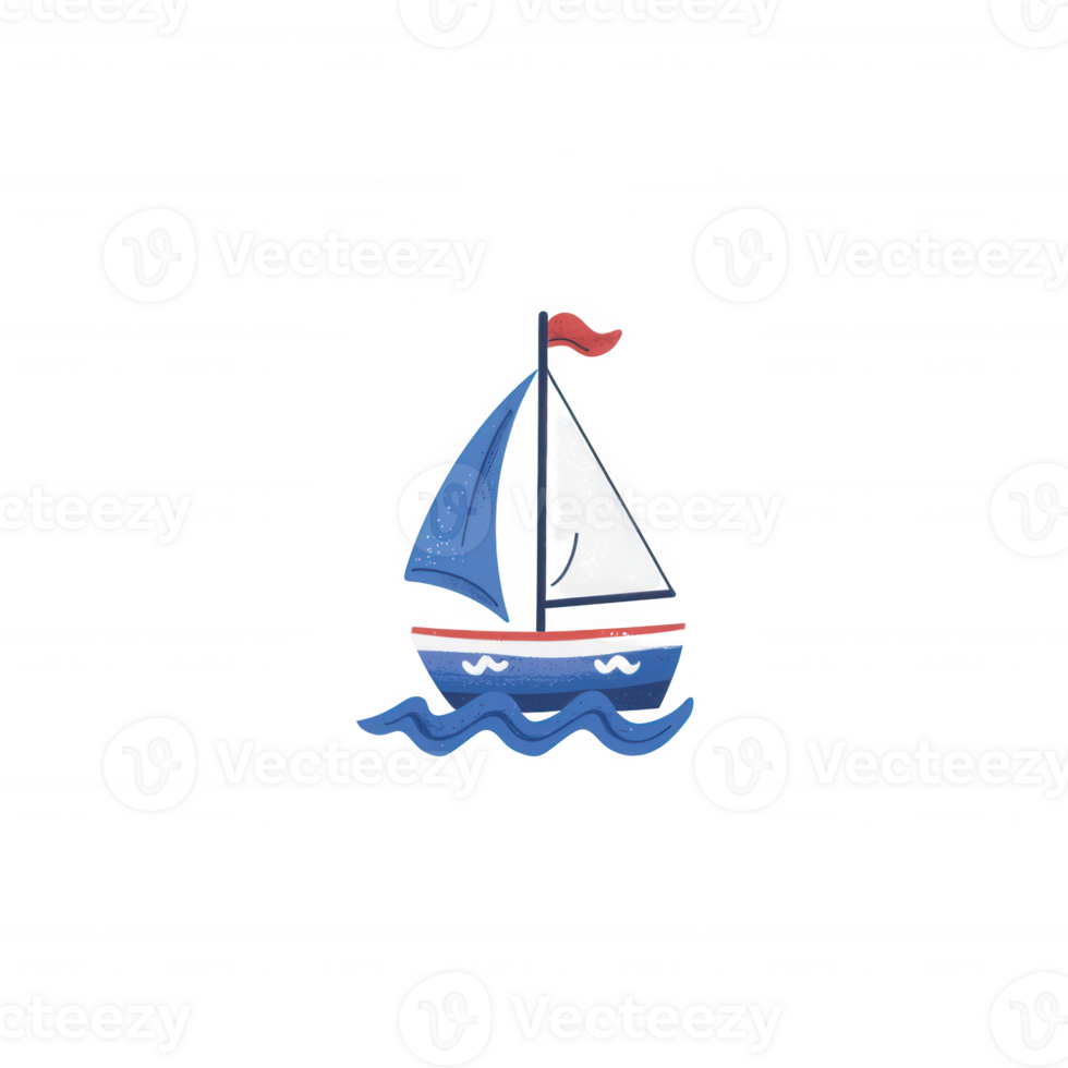 A colorful sailboat with a red flag on gentle waves, perfect for nautical-themed designs and illustrations. png