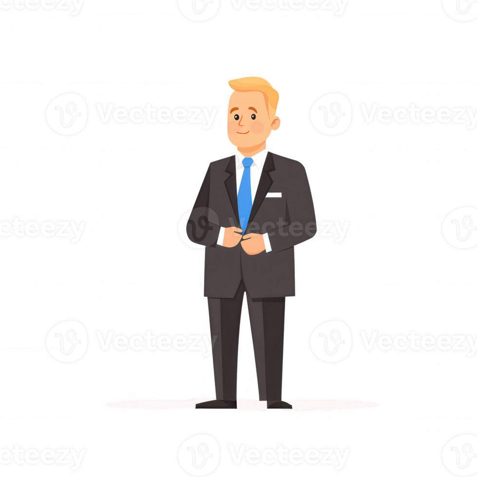 A confident businessman in a stylish suit, standing upright with a friendly smile, ready for a meeting. Ideal for professional and corporate themes. png