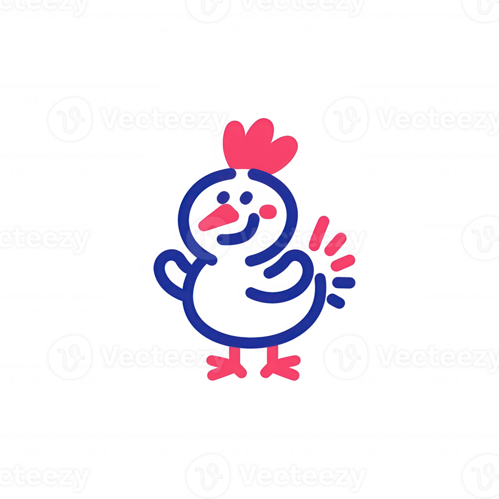 A cute cartoon chicken character with vibrant colors and playful design, set against a white isolated background. Perfect for children's themes and farm-related projects. png