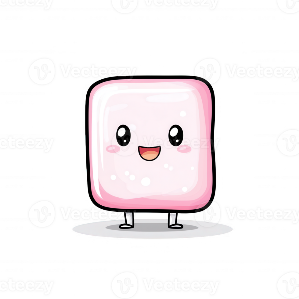 A cute, cartoon-style marshmallow character with a smiling face and small arms and legs, set against a white isolated background. png