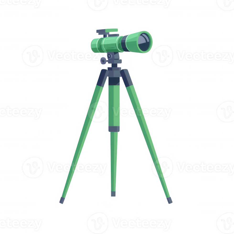 A detailed illustration of a green telescope mounted on a tripod, perfect for stargazing or nature observation. Ideal for enthusiasts and learners exploring the skies. png
