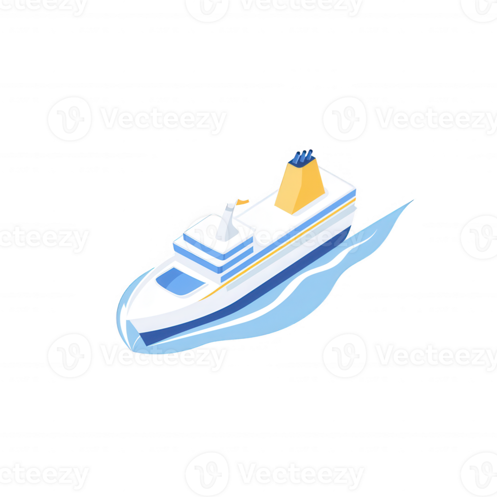 A detailed illustration of a cruise ship sailing on calm waters, showcasing vibrant colors and modern design elements. png