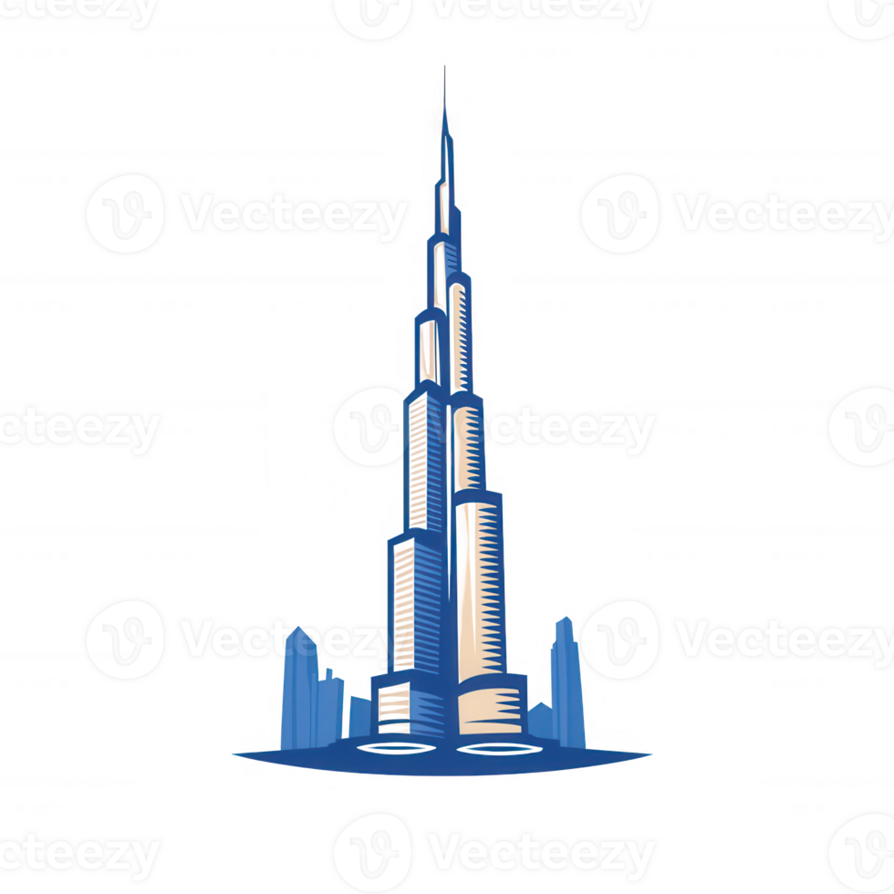 A detailed illustration of a modern skyscraper, showcasing its unique design and structure against a white isolated background. png