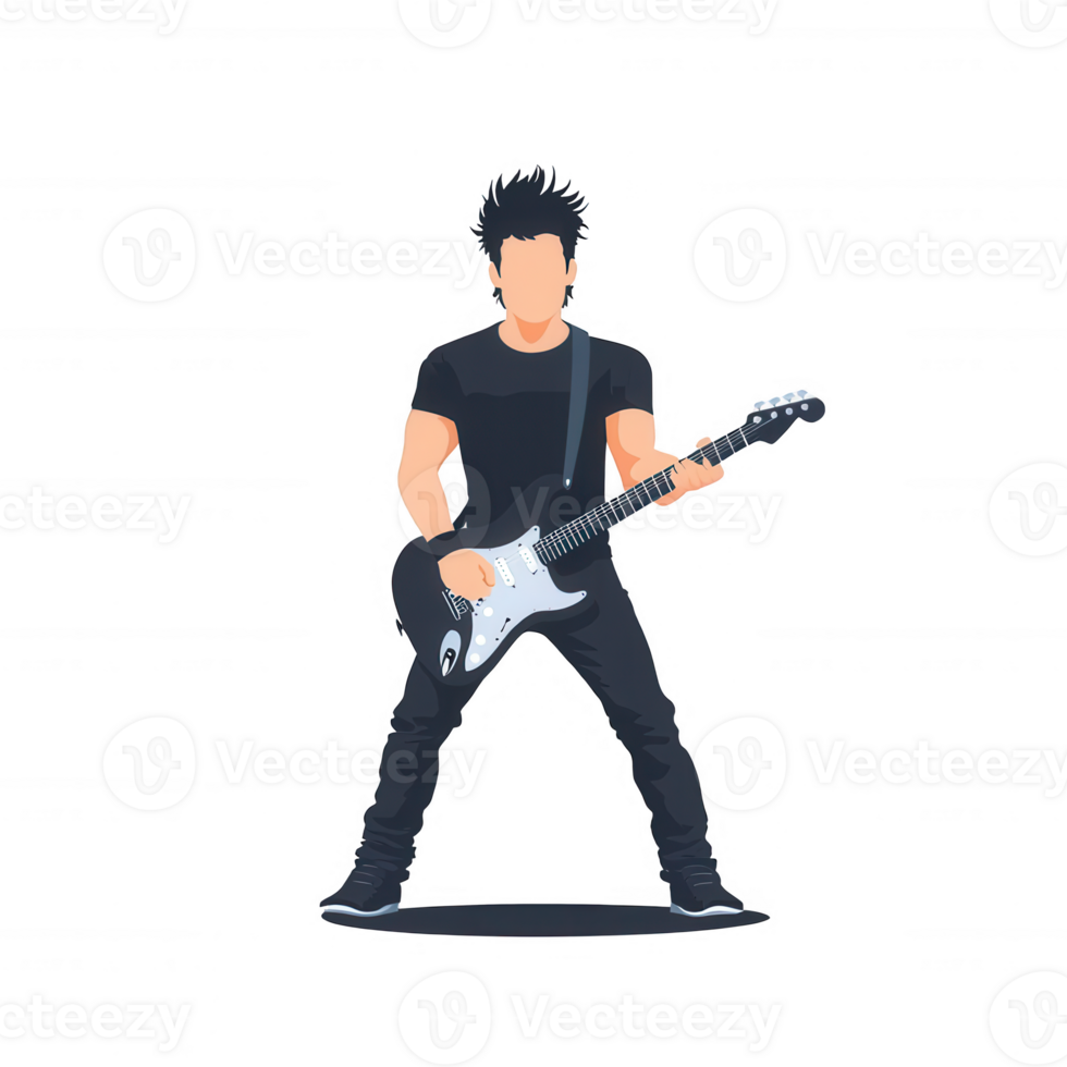 A dynamic musician playing an electric guitar, showcasing passion and energy. Perfect for music-related projects and promotions. png
