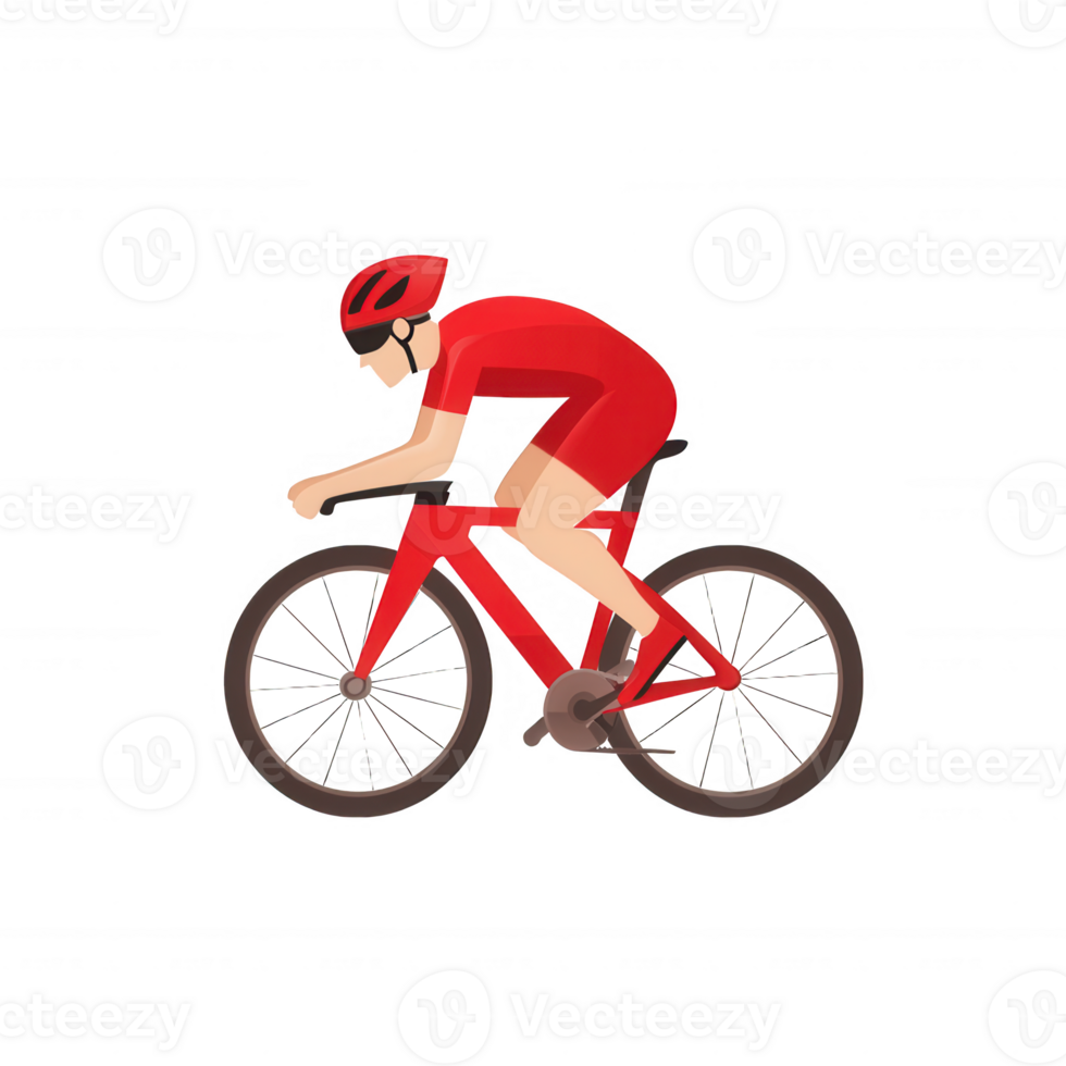 A dynamic illustration of a cyclist in a red outfit, racing forward with determination png