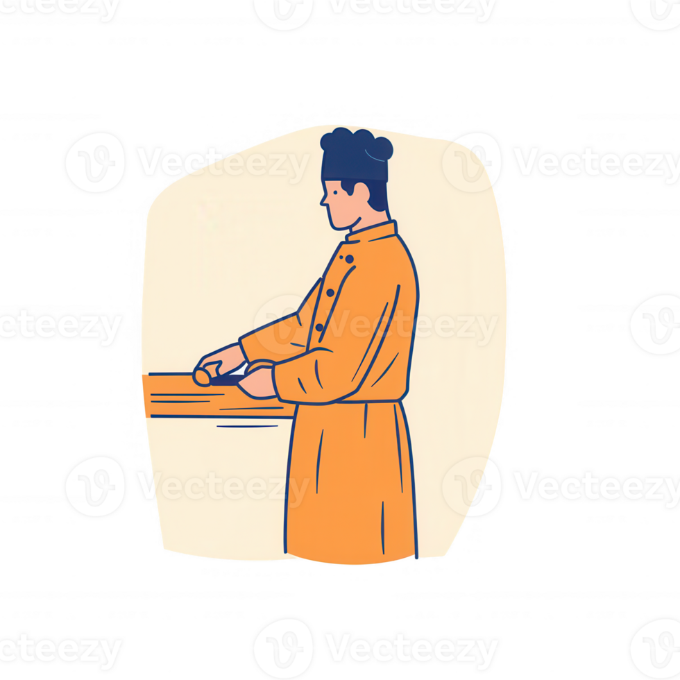 A focused chef preparing ingredients on a wooden surface. The scene captures the art of cooking and dedication in the kitchen, emphasizing culinary skills and a passion for food. png