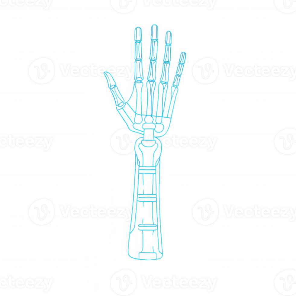 A futuristic robotic hand design illustration on a white isolated background, showcasing intricate details and a modern aesthetic appealing to tech enthusiasts. png