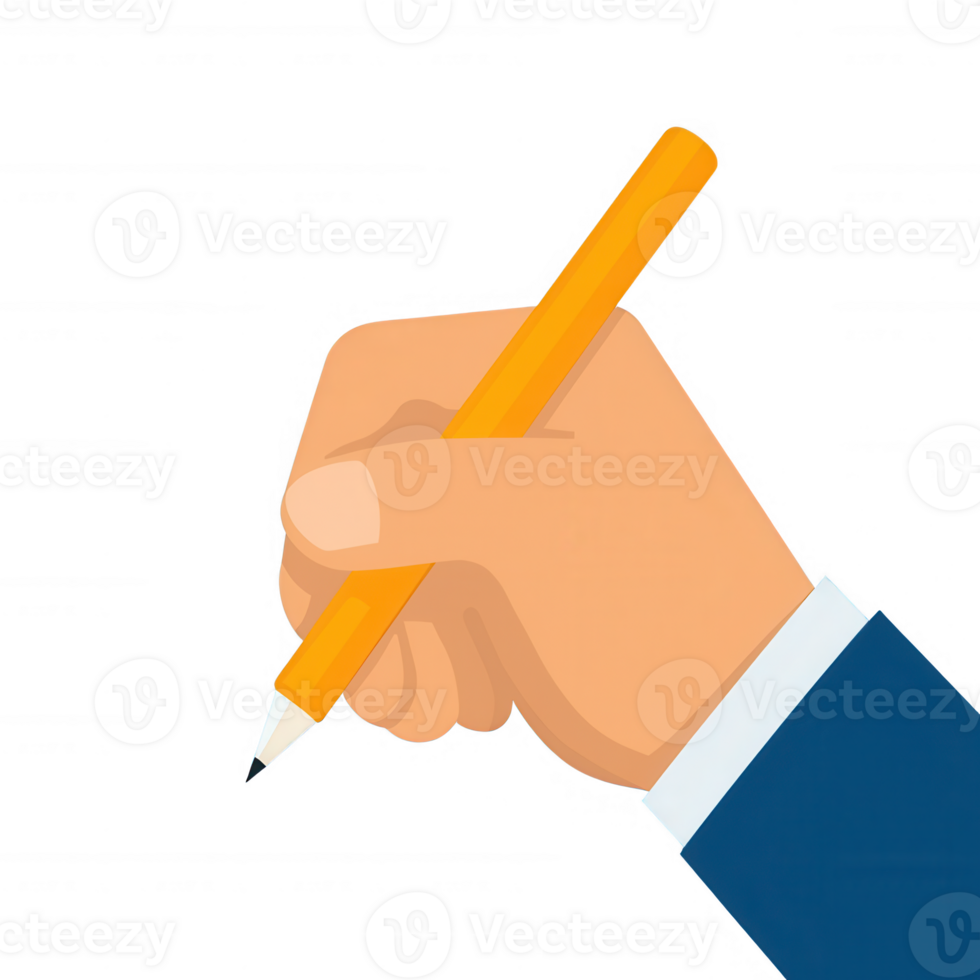 A hand holding a yellow pencil, ready to write or draw, symbolizing creativity and idea generation, isolated on a white background. png