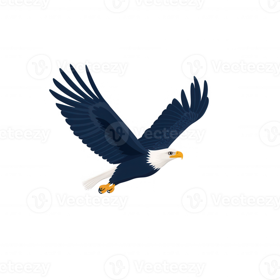 A majestic eagle with outstretched wings in flight, displaying its striking features against a white isolate background. png