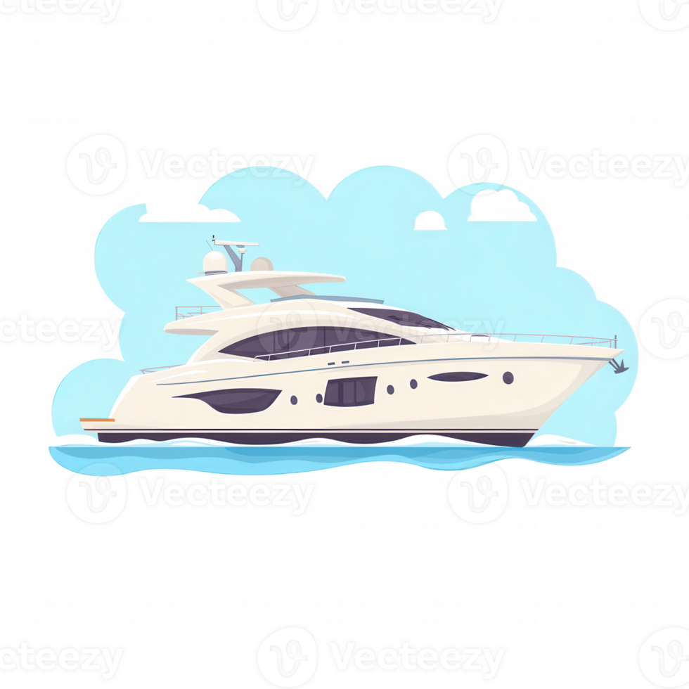 A luxury yacht sailing on calm waters, featuring modern design and elegant lines. Ideal for travel and leisure themes. png