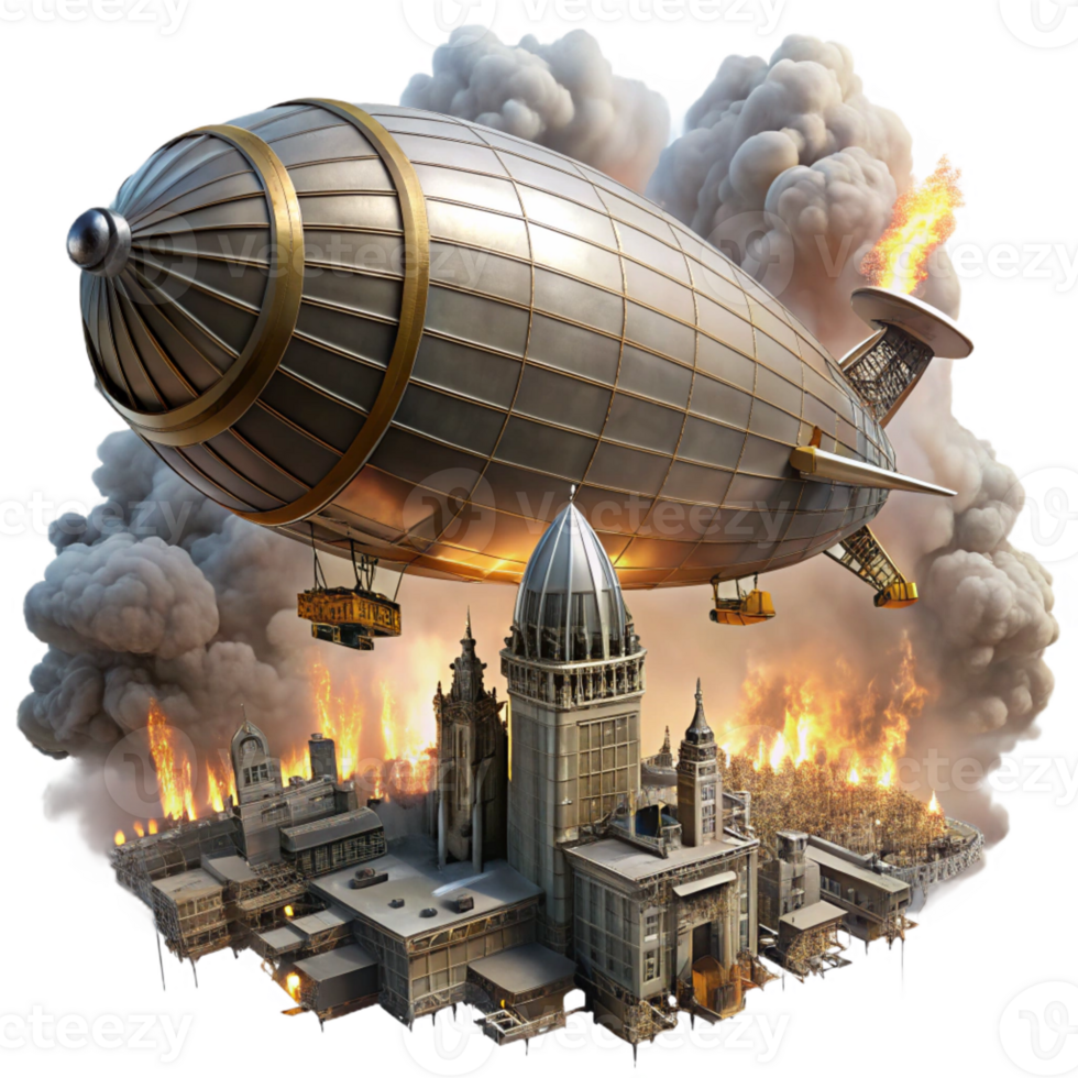 elegant artistic extraordinary modern Steampunk Airship Battle Desolate high resolution high quality png