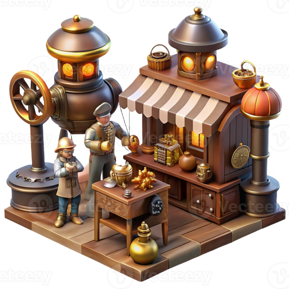 vibrant abstract wonderful rustic A Bustling Steampunk Marketplace Filled original authentic png