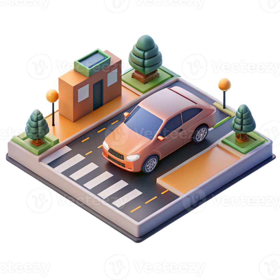 beautiful vintage vibrant traditional Self-driving Car Navigating Complex detailed premium png