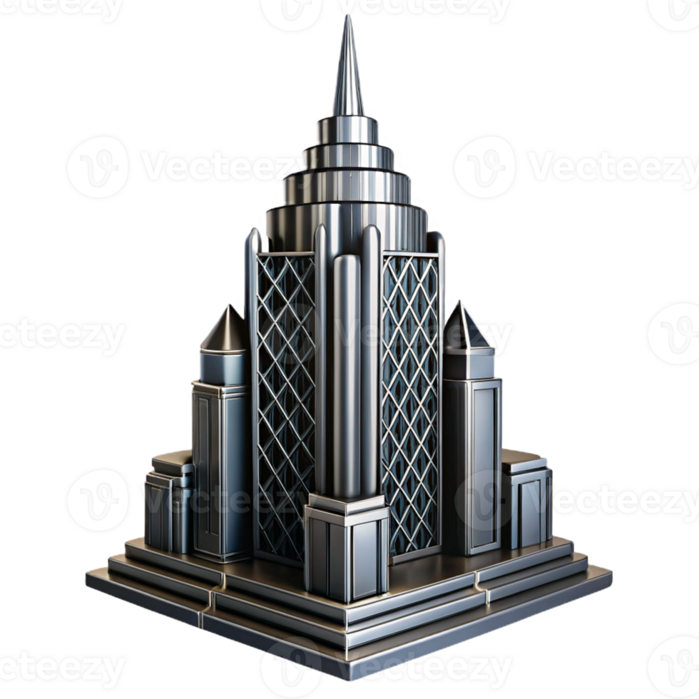 stunning modern extraordinary artistic Art Deco Skyscraper Chrome and high quality authentic png