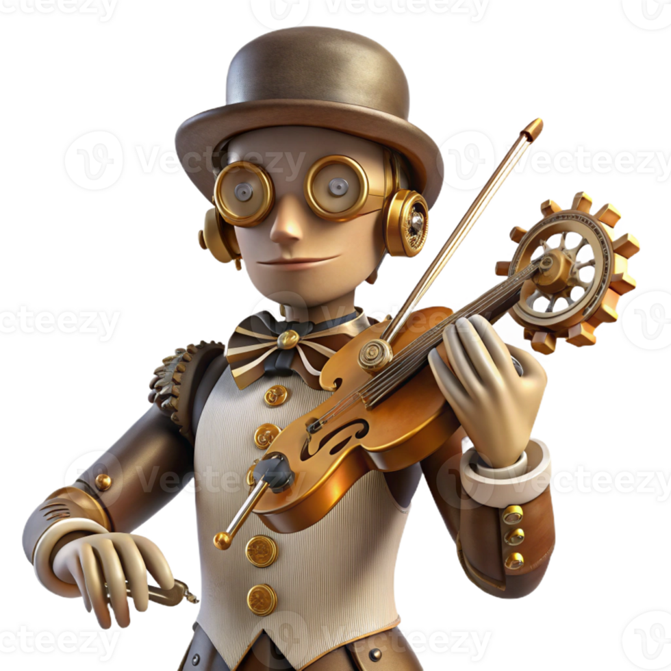 vibrant vintage beautiful contemporary A Steampunk Automaton Playing a Violin premium high resolution png