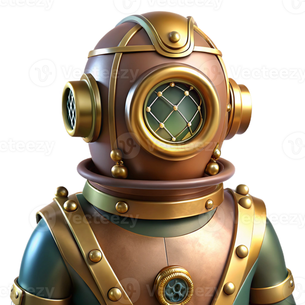 impressive artistic extraordinary rustic A Steampunk Diving Suit Intricate Brass authentic 4K png