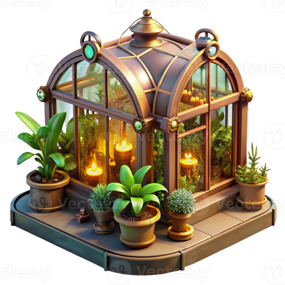 elegant contemporary elegant traditional A Steampunk Greenhouse Filled with Exotic 4K high quality png