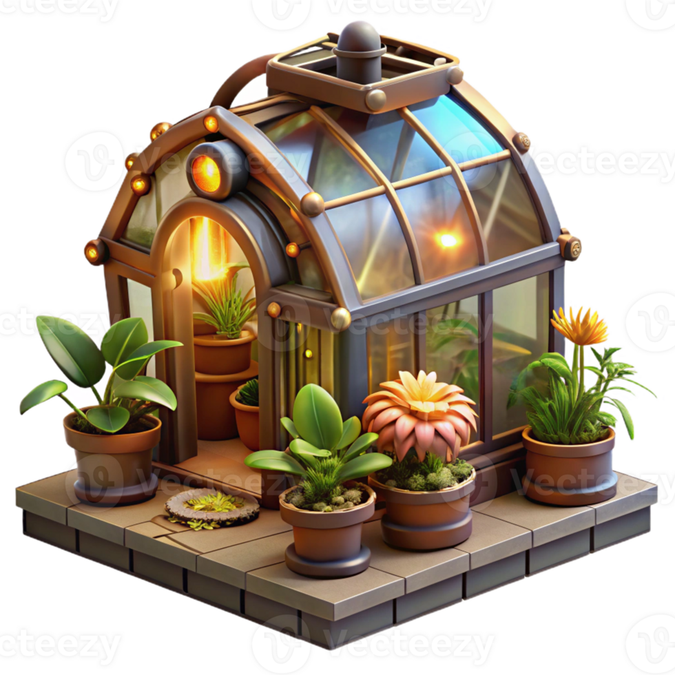 serene abstract beautiful traditional A Steampunk Greenhouse Filled with Exotic premium detailed png