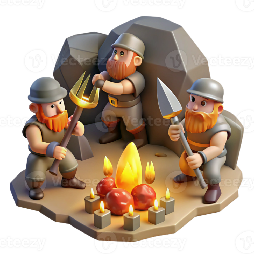 vibrant abstract stunning vintage A Group of Dwarves Mining for Gems in a detailed detailed png
