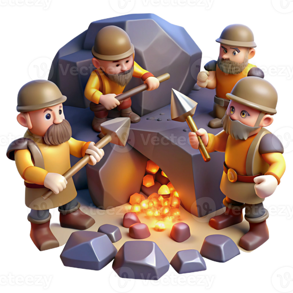 beautiful contemporary stunning abstract A Group of Dwarves Mining for Gems in a high resolution genuine png