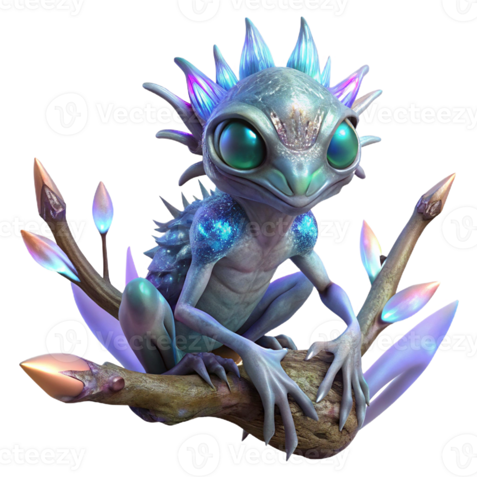 impressive vintage vibrant minimalist An Alien Creature with Iridescent Scales high quality 4K png
