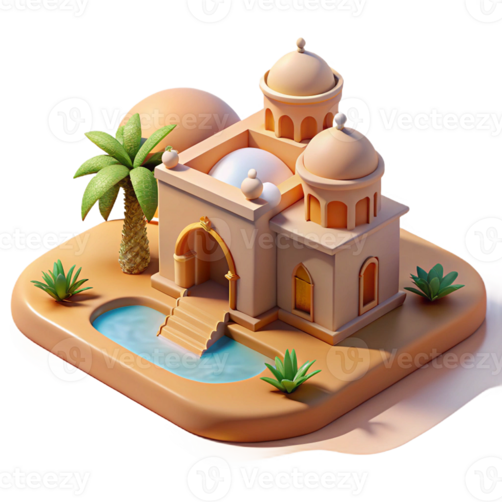 impressive artistic beautiful minimalist A Desert Oasis with a Traditional Mud 4K exclusive png