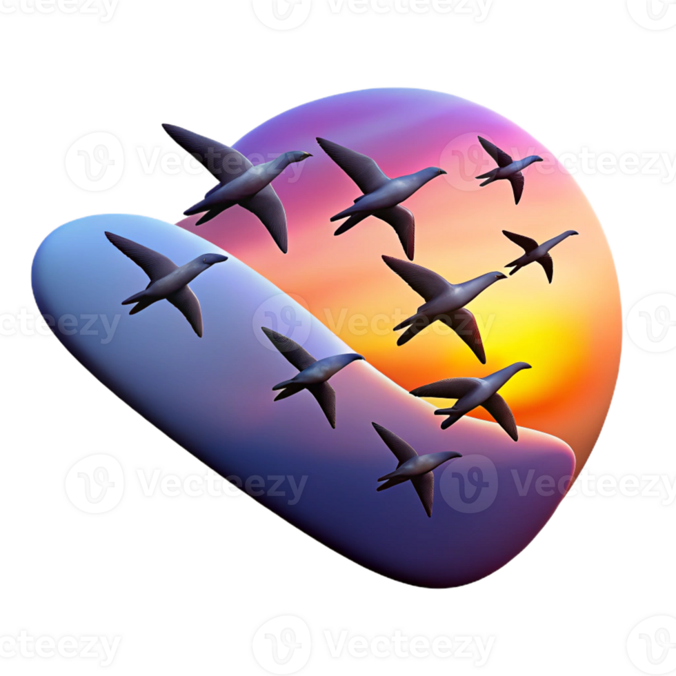 beautiful classic vibrant traditional A Flock of Birds Flying in a V Formation genuine detailed png
